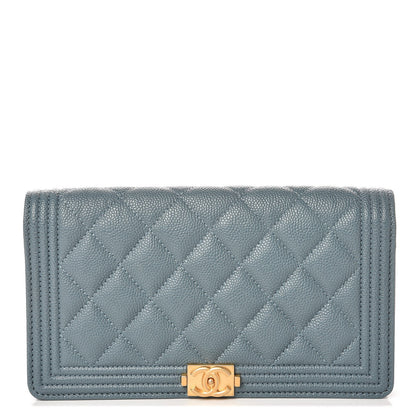Chanel Caviar Quilted Boy Yen Wallet Blue 1 of 18