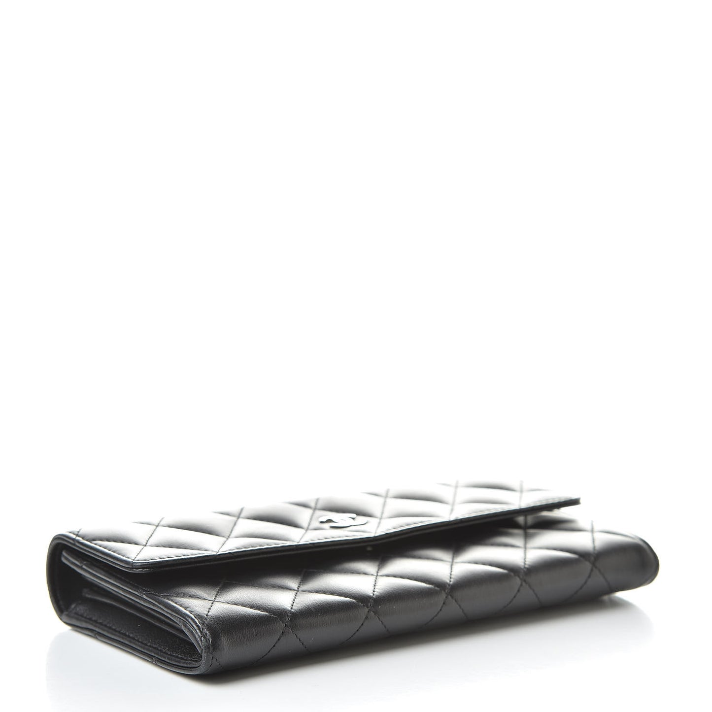 Lambskin Quilted Large Gusset Flap Wallet Black