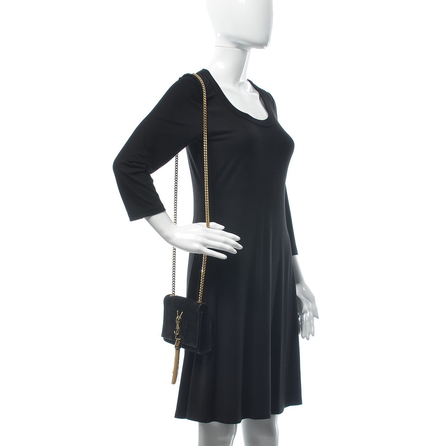 Suede Small Classic Monogram Kate Tassel Satchel Black