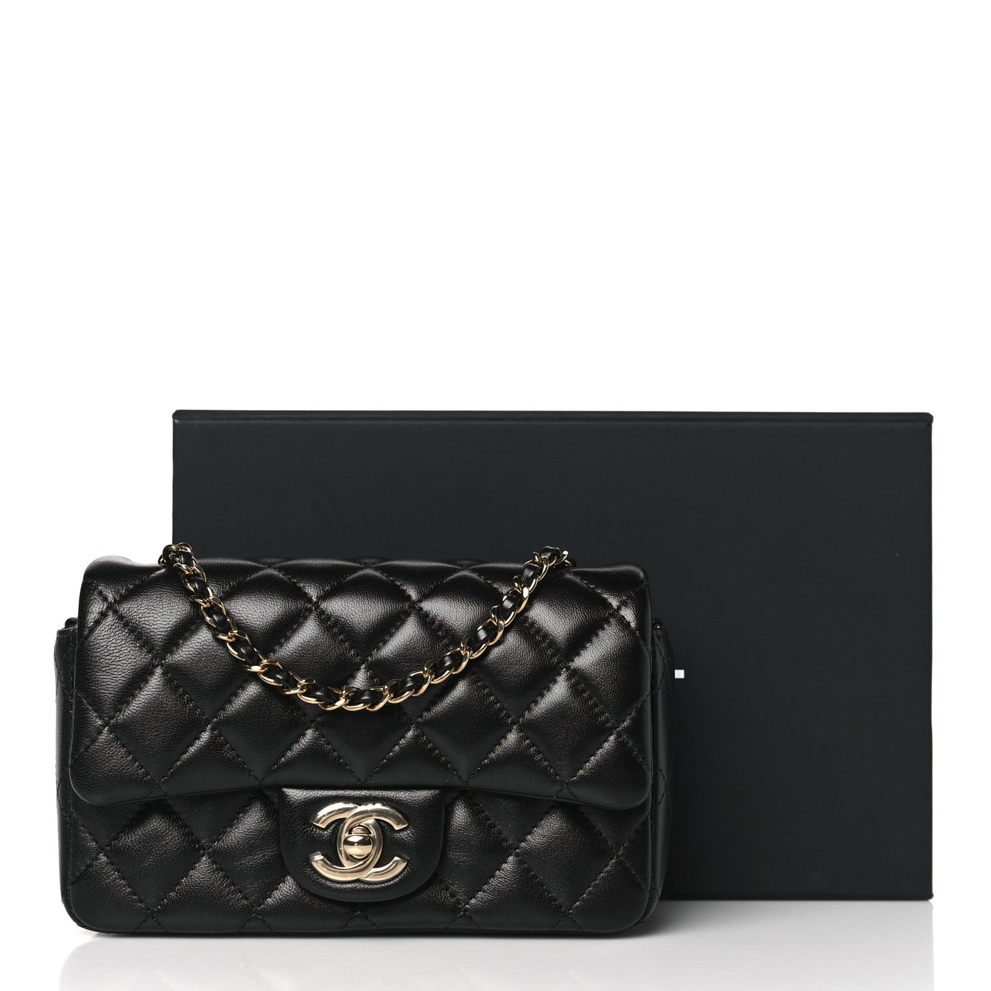 Lambskin Quilted Mini Rectangular Flap Black
