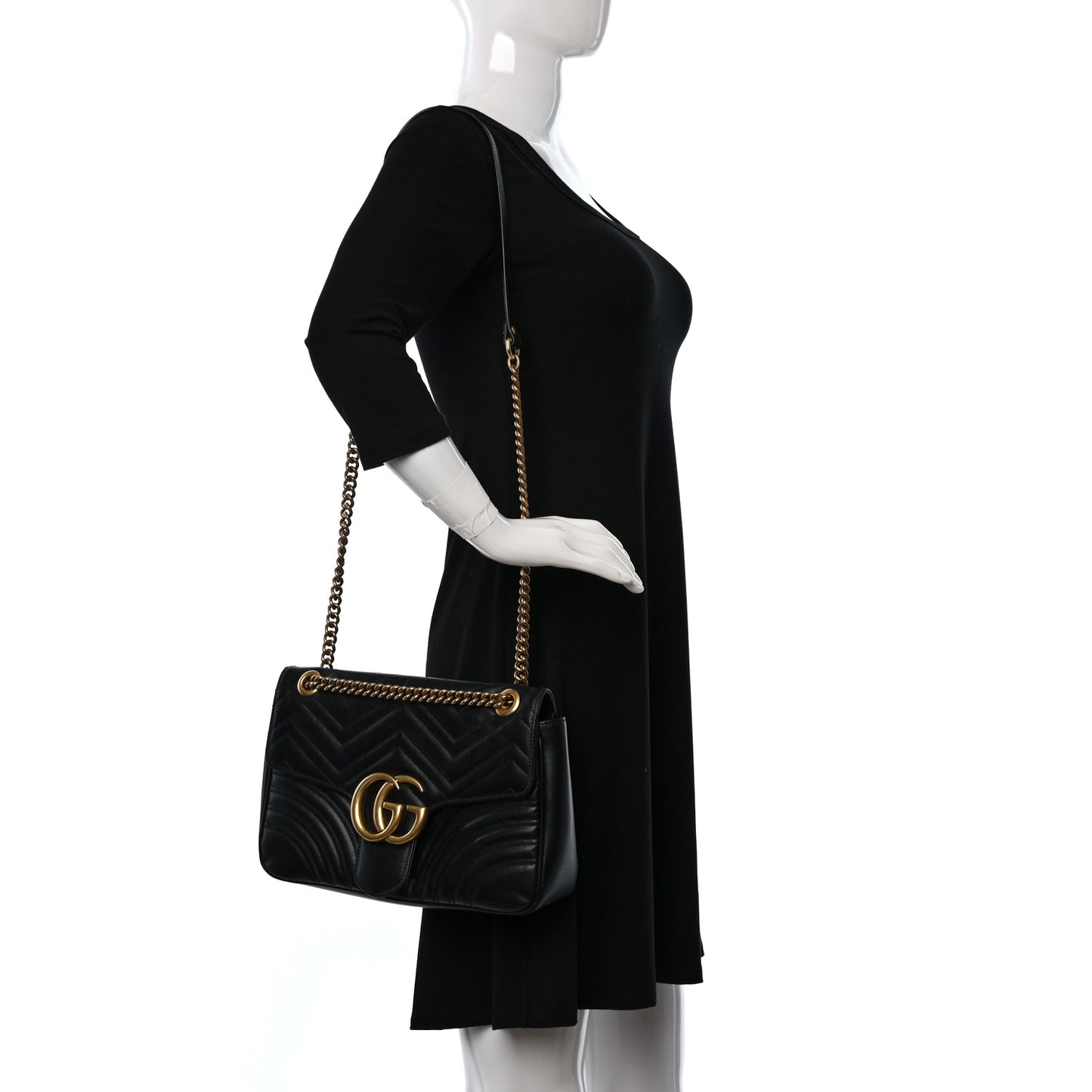 Calfskin Matelasse Medium GG Marmont Shoulder Bag Black