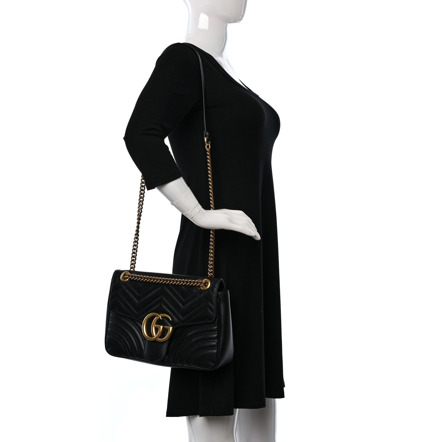 Gucci Calfskin Matelasse Medium GG Marmont Shoulder Bag Black 2 of 11