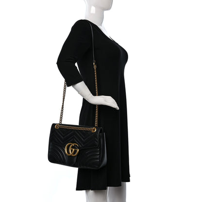 Gucci Calfskin Matelasse Medium GG Marmont Shoulder Bag Black 2 of 11