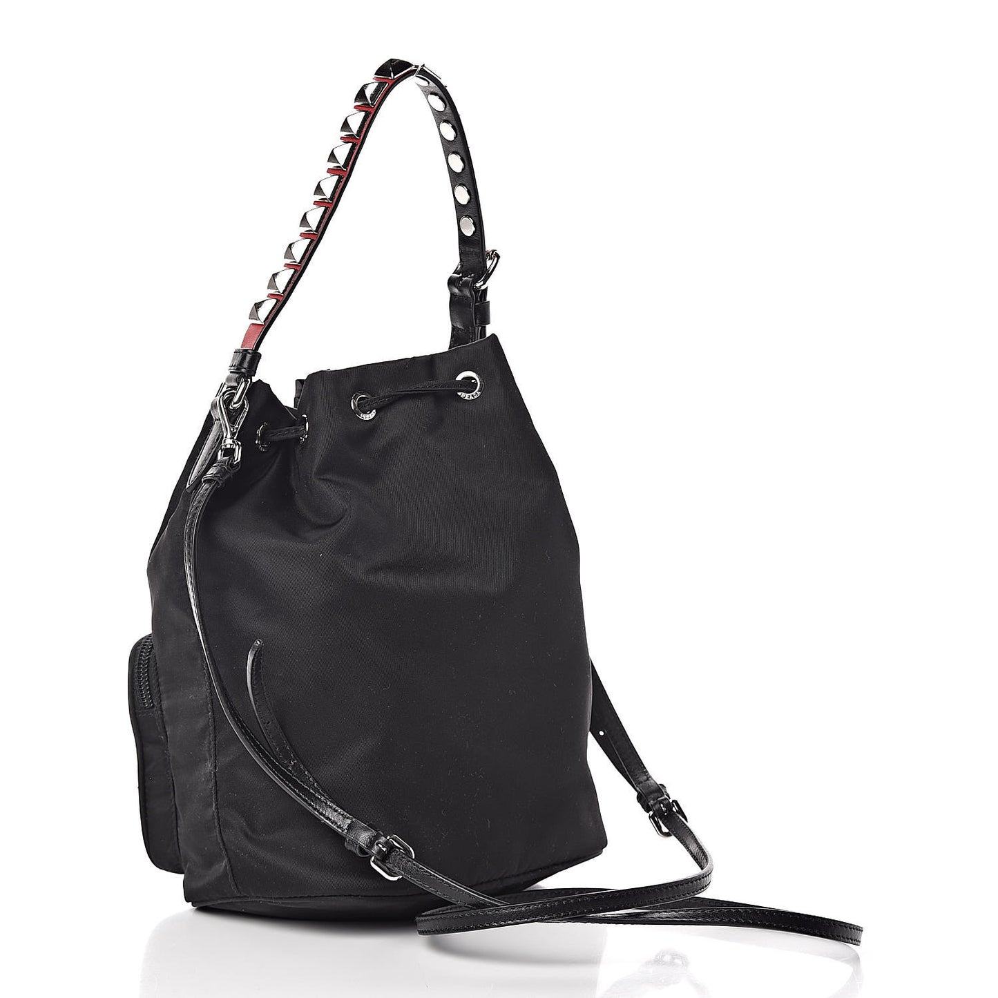 Tessuto Nylon Studded New Vela Mini Bucket Crossbody Bag Black Fuoco