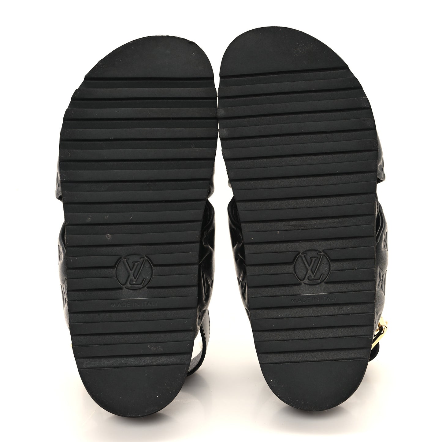 Lambskin Monogram Embossed Paseo Flat Comfort Sandals 36 Black