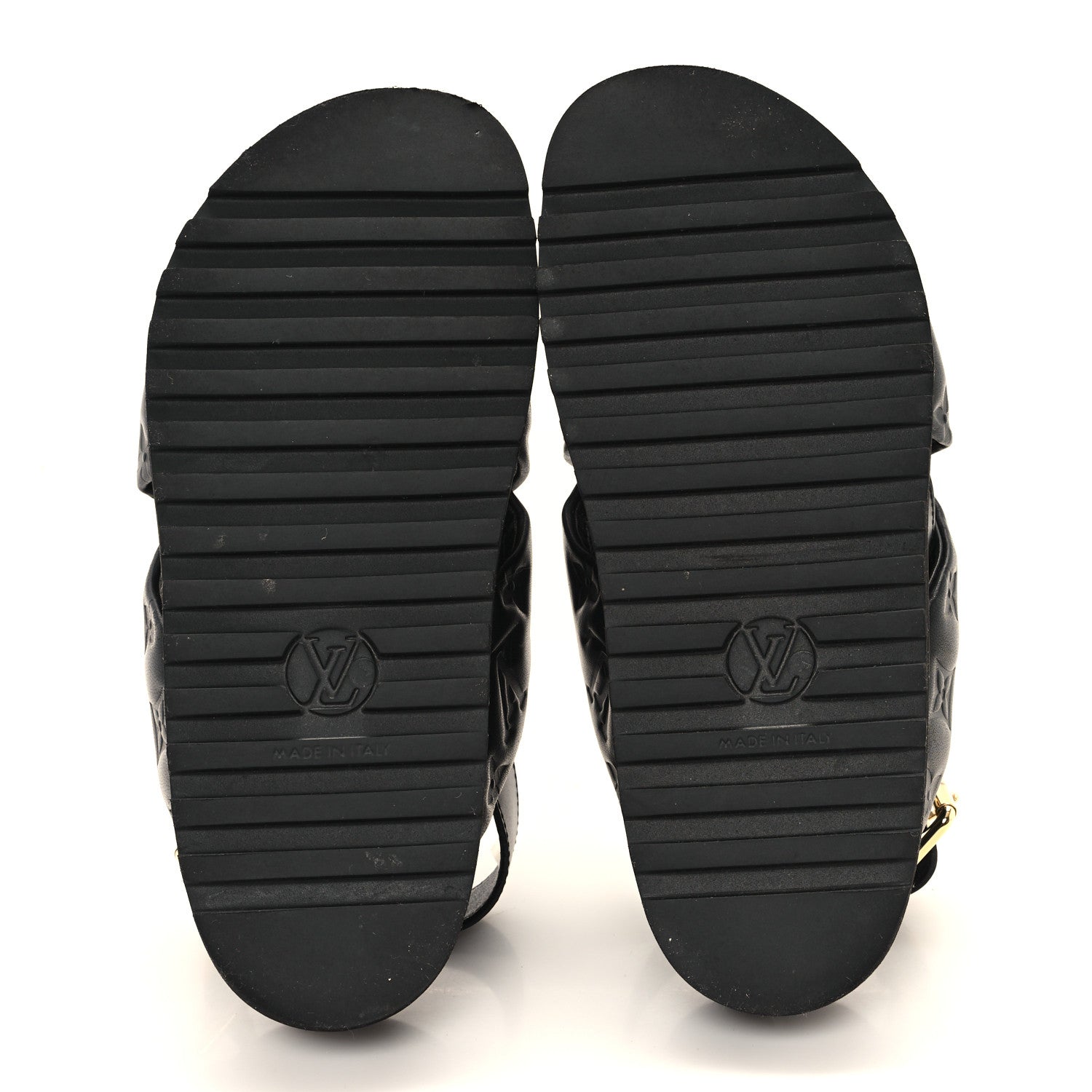 Louis Vuitton Lambskin Monogram Embossed Paseo Flat Comfort Sandals 36 Black 6 of 10