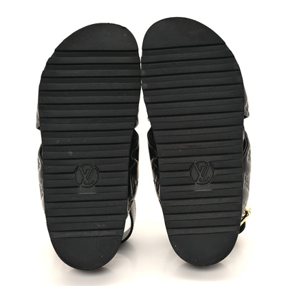 Louis Vuitton Lambskin Monogram Embossed Paseo Flat Comfort Sandals 36 Black 6 of 10