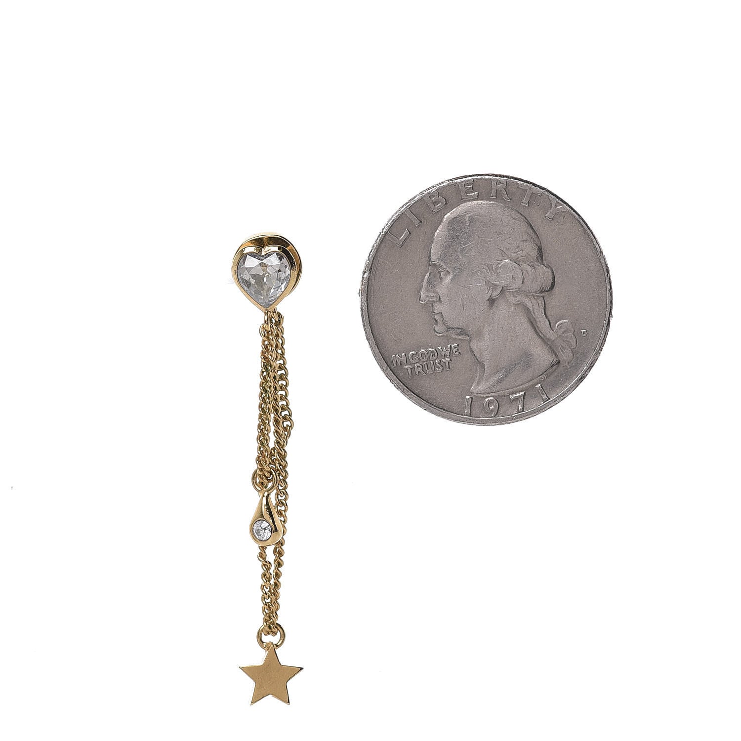 Christian Dior Crystal Heart Dangle Chain Earrings Gold 3 of 5