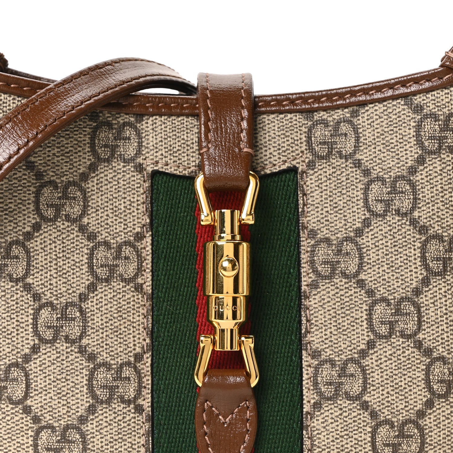 Gucci GG Supreme Monogram Azalea Calfskin Web Mini Jackie 1961 Hobo Beige Ebony Brown Sugar 8 of 10