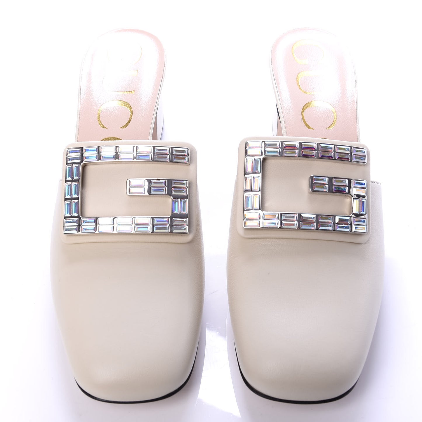 Malaga Kid Crystal Square G Madelyn Mules 36.5 Vintage White