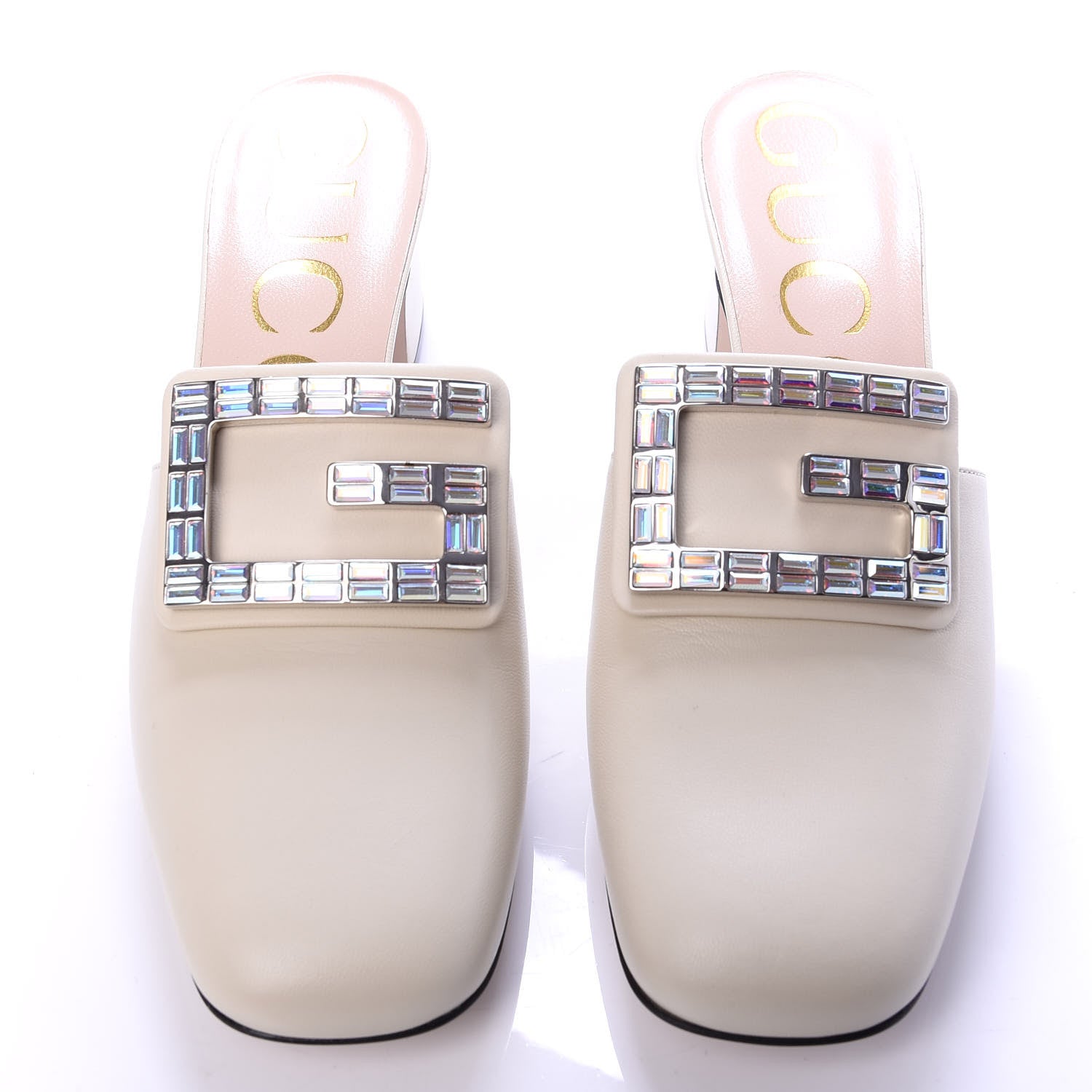 Gucci Malaga Kid Crystal Square G Madelyn Mules 36.5 Vintage White 5 of 11
