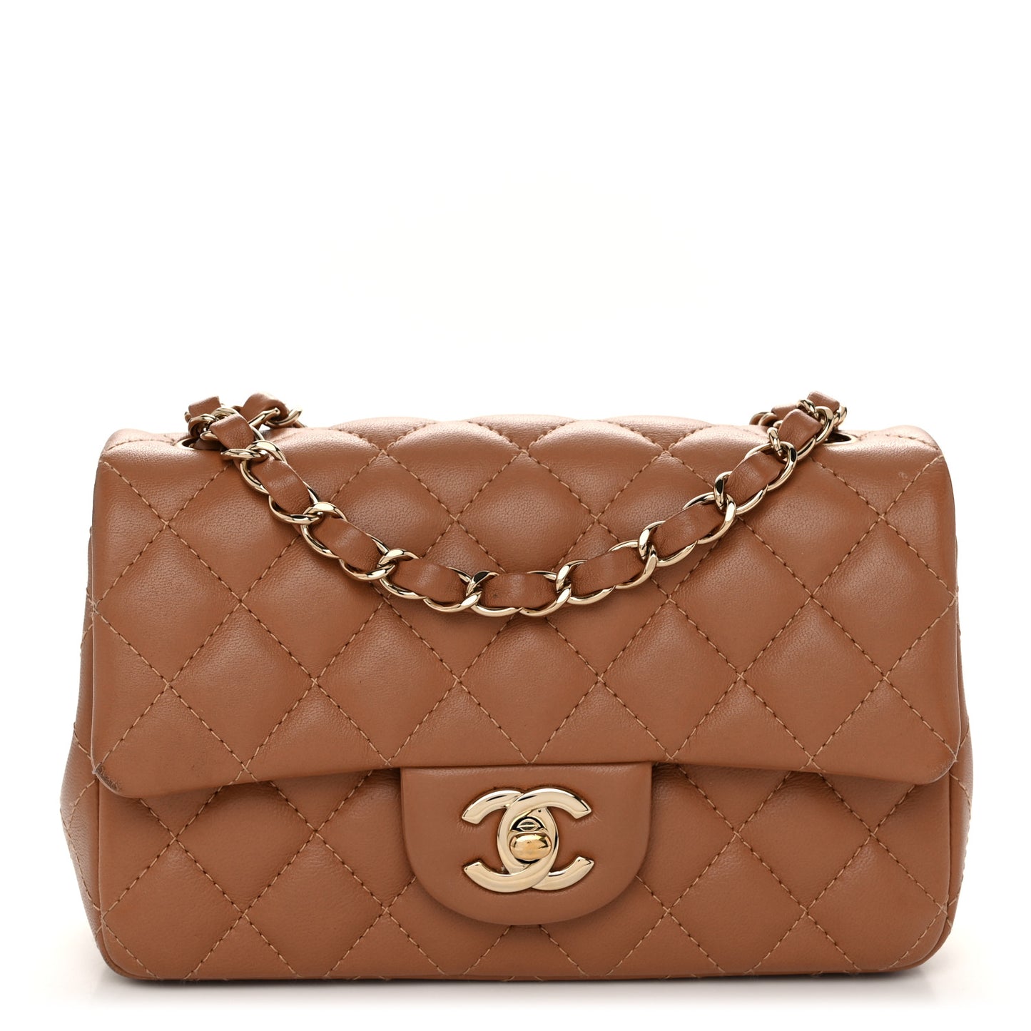 Lambskin Quilted Mini Rectangular Flap Brown