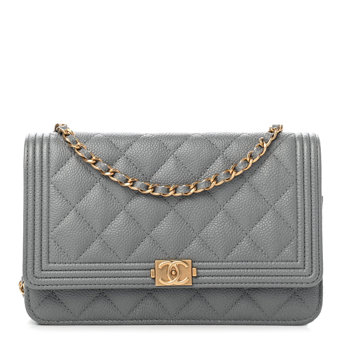 Caviar Quilted Boy Wallet On Chain WOC Grey