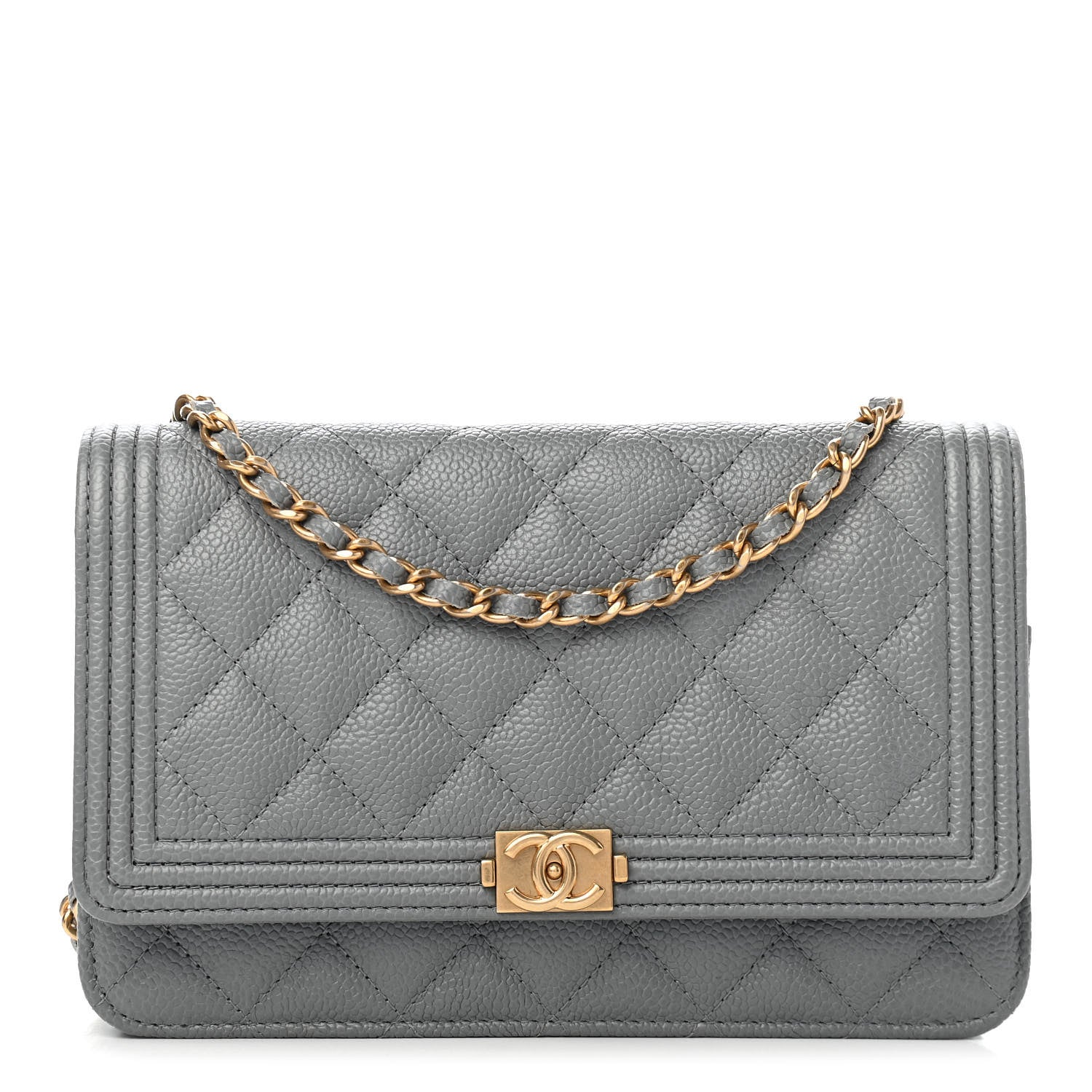 Chanel Caviar Quilted Boy Wallet On Chain WOC Grey 1 of 10