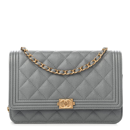 Chanel Caviar Quilted Boy Wallet On Chain WOC Grey 1 of 10