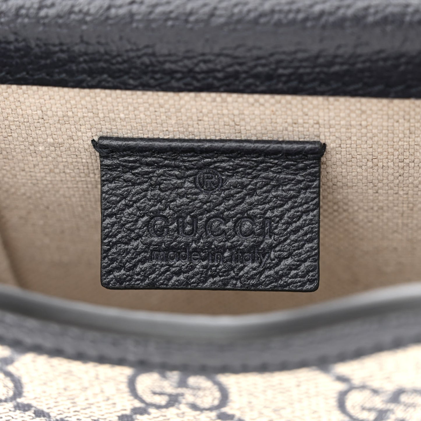 GG Supreme Monogram Textured Dollar Calfskin Mini Horsebit 1955 Crossbody Bag Beige Blue