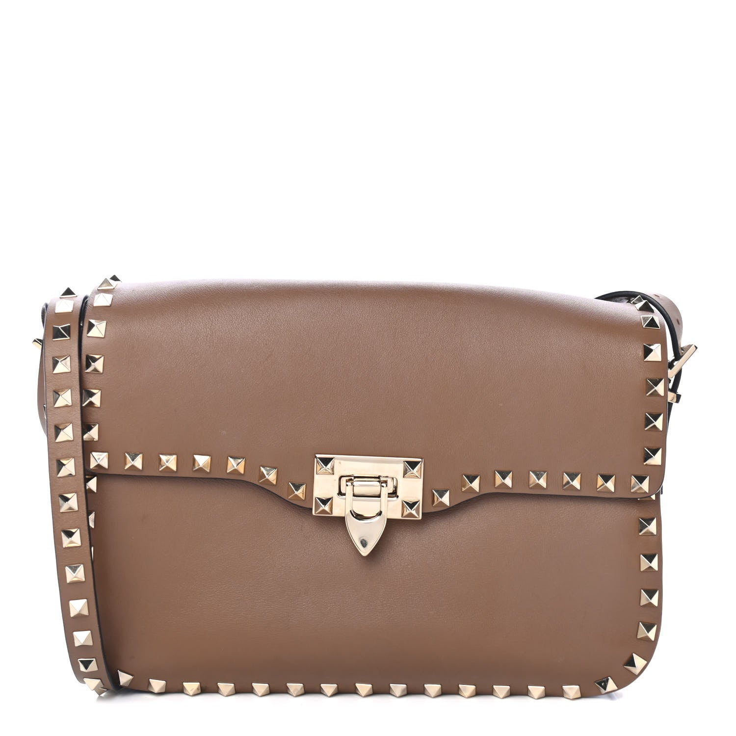 Valentino Garavani Vitello Medium Rockstud Flap Saddle Bag Nocciola 1 of 4