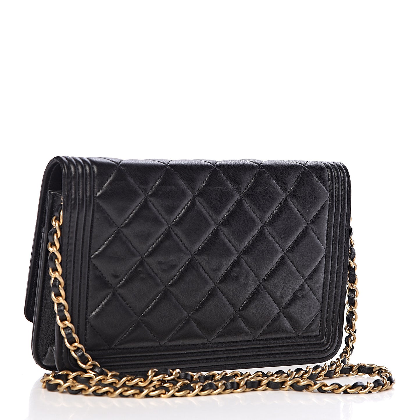 Lambskin Quilted Boy Wallet On Chain WOC Black
