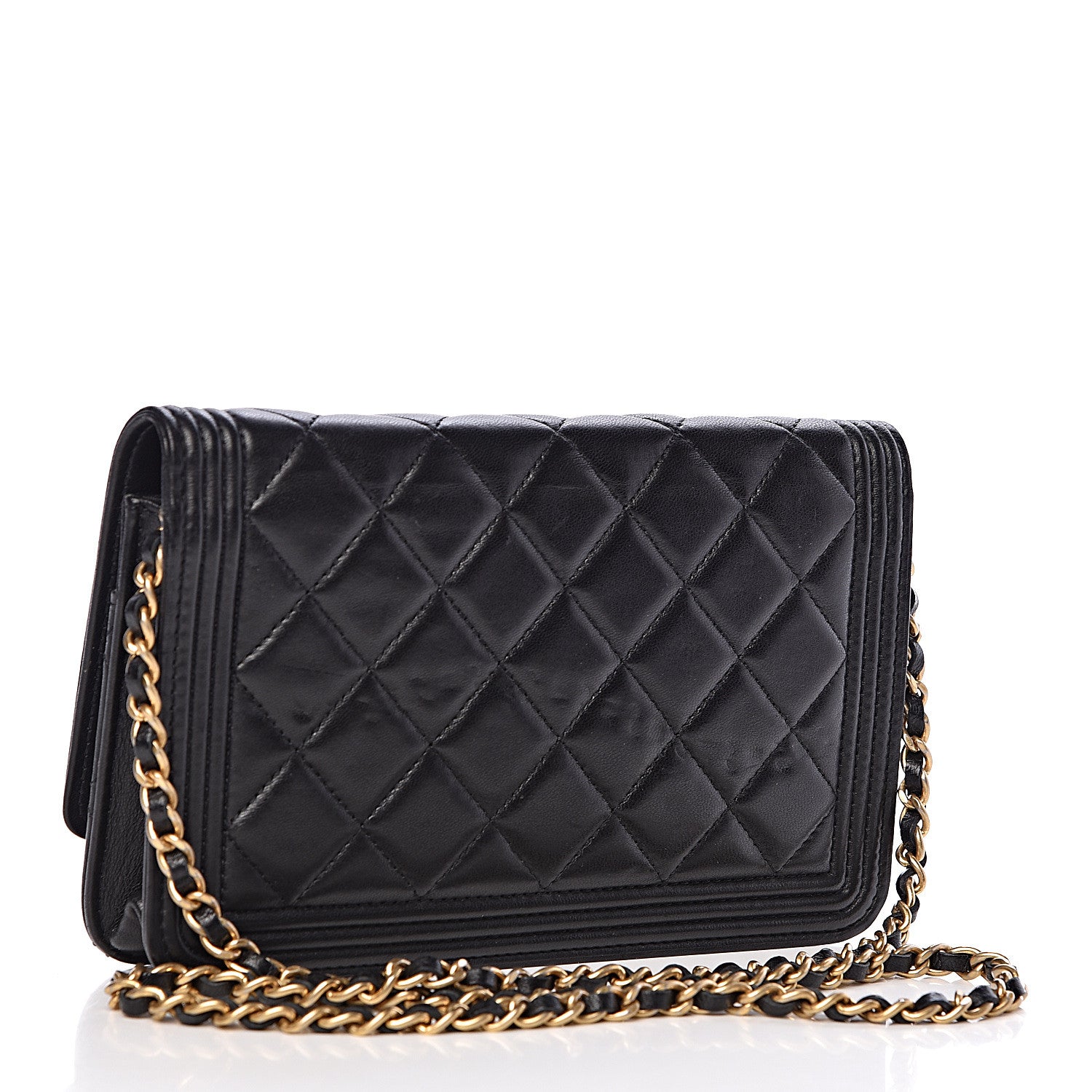 Chanel Lambskin Quilted Boy Wallet On Chain WOC Black 3 of 14