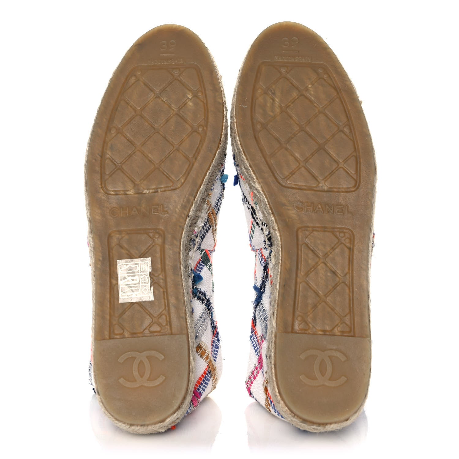 Chanel Tweed Grosgrain CC Espadrilles 39 White Blue Pink Green Black 5 of 8
