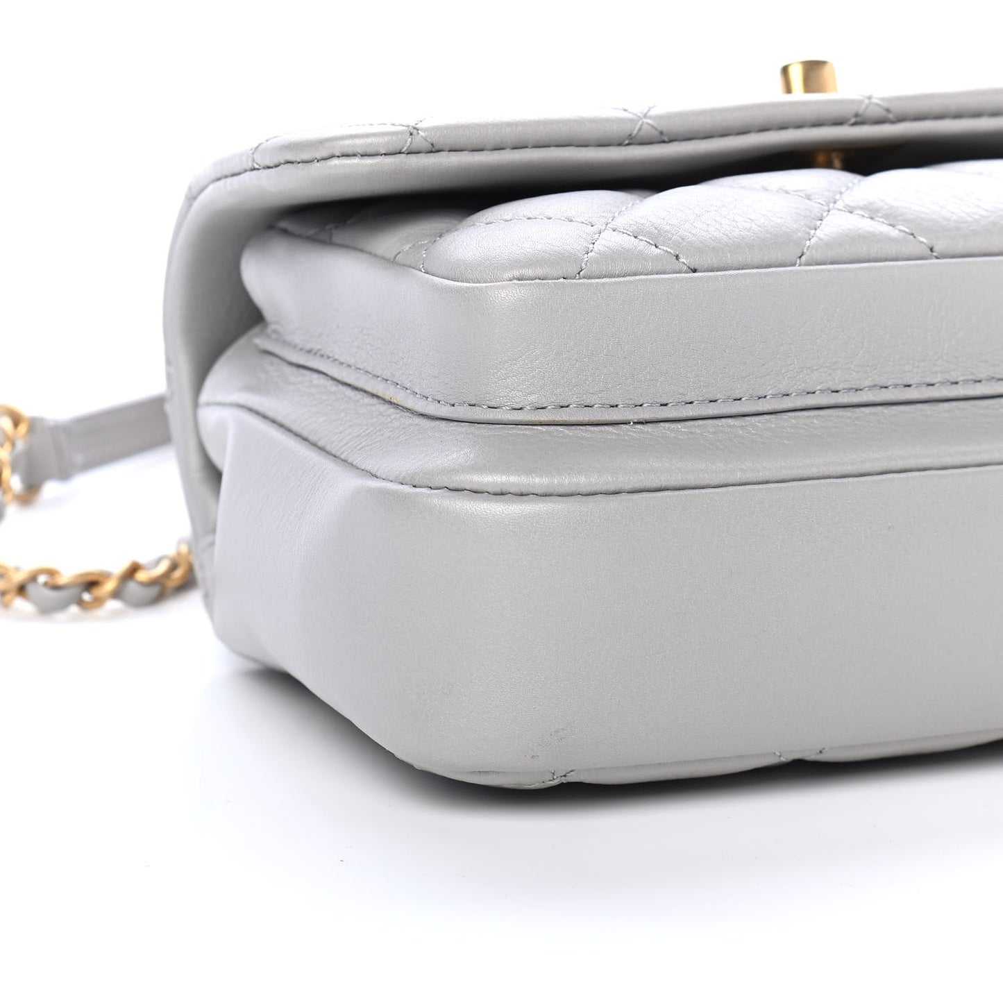 Calfskin Quilted Top Handle Flap Light Grey