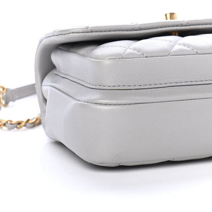 Chanel Calfskin Quilted Top Handle Flap Light Grey 8 of 9