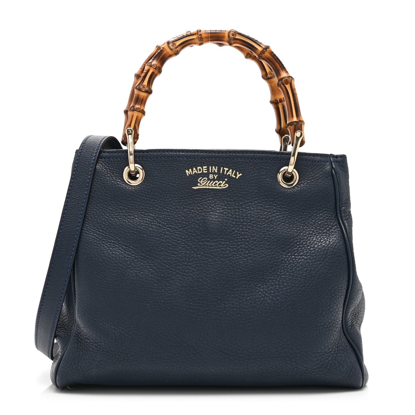 Calfskin Small Bamboo Shopper Tote Navy