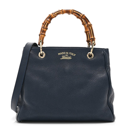 Gucci Calfskin Small Bamboo Shopper Tote Navy 1 of 11