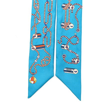 Hermes Silk Cordages Twilly Turquoise Orange Blanc 2 of 4