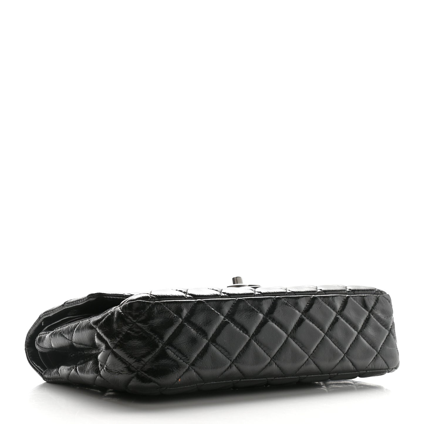 Distressed Patent Quilted Medium Double Flap Black