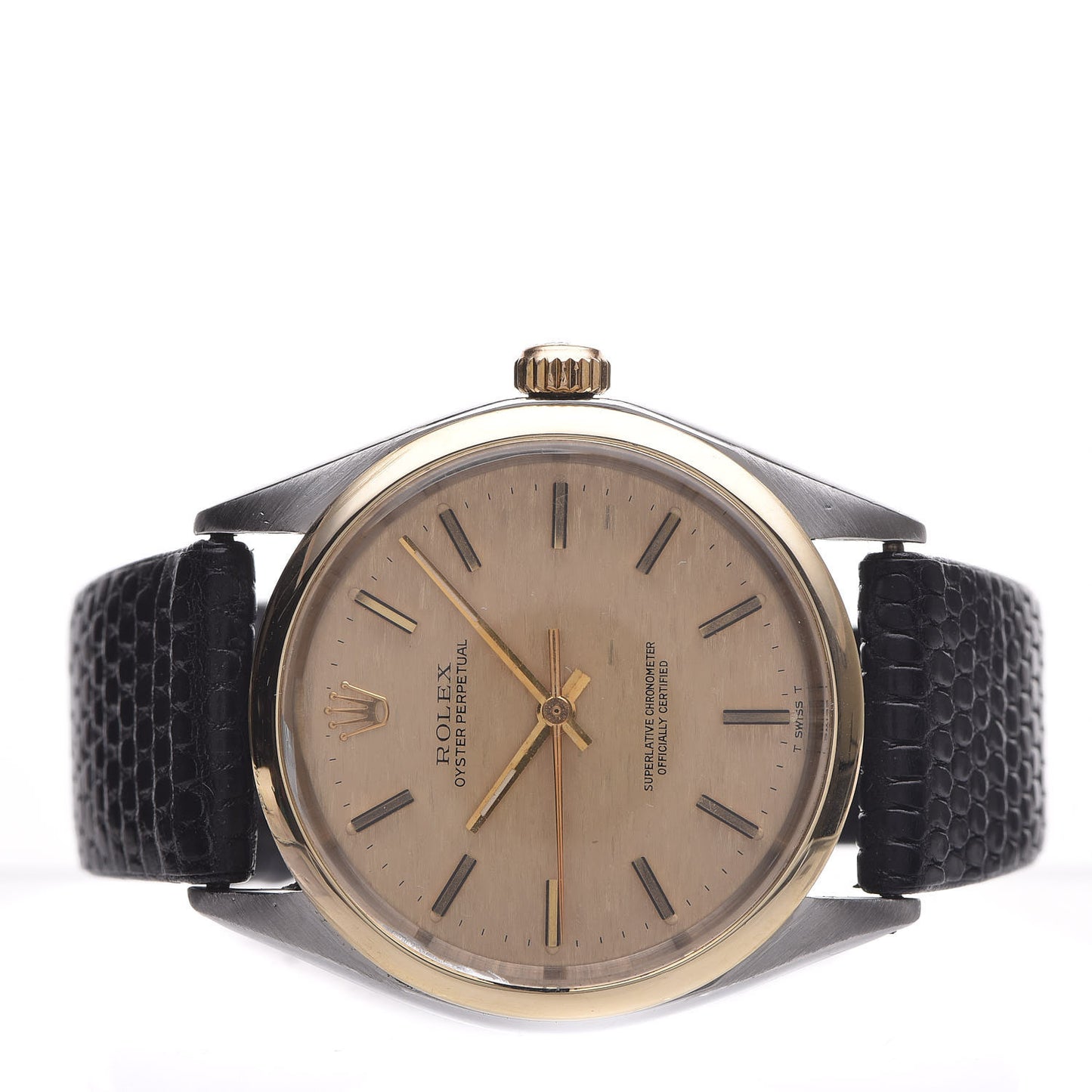 Stainless Steel 18K Yellow Gold Lizard 34mm Oyster Perpetual Watch Black 1002