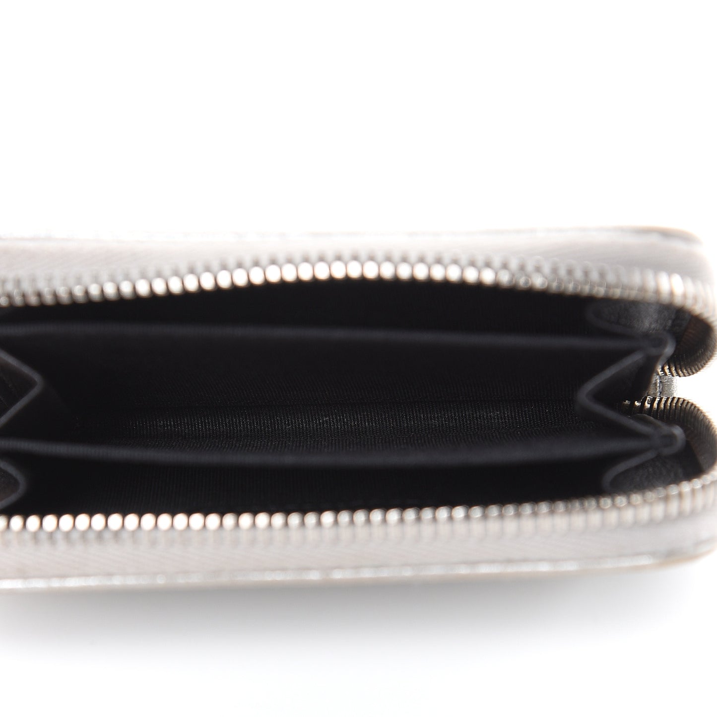 Metallic Calfskin Timeless Zip Coin Purse Silver Black