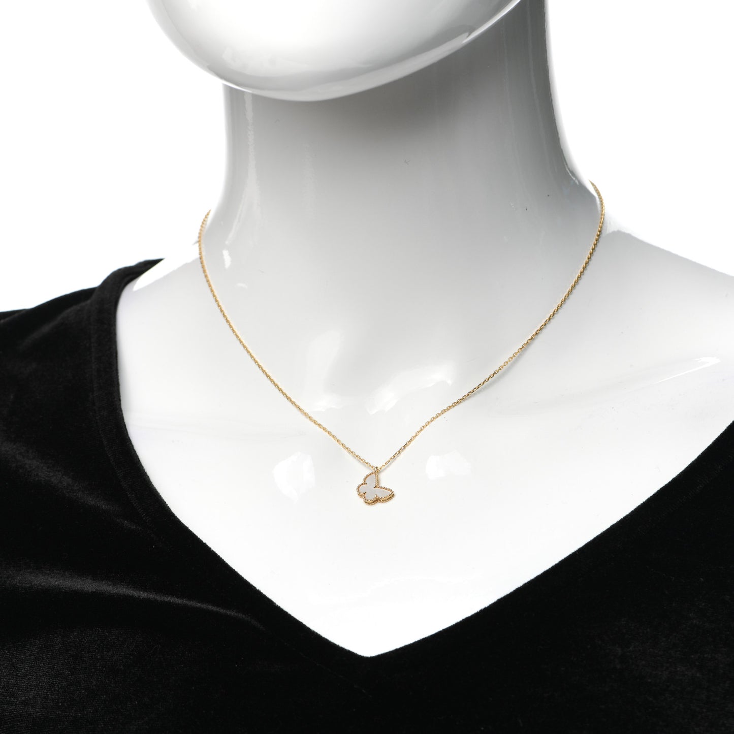 18K Yellow Gold Mother of Pearl Sweet Alhambra Butterfly Pendant Necklace
