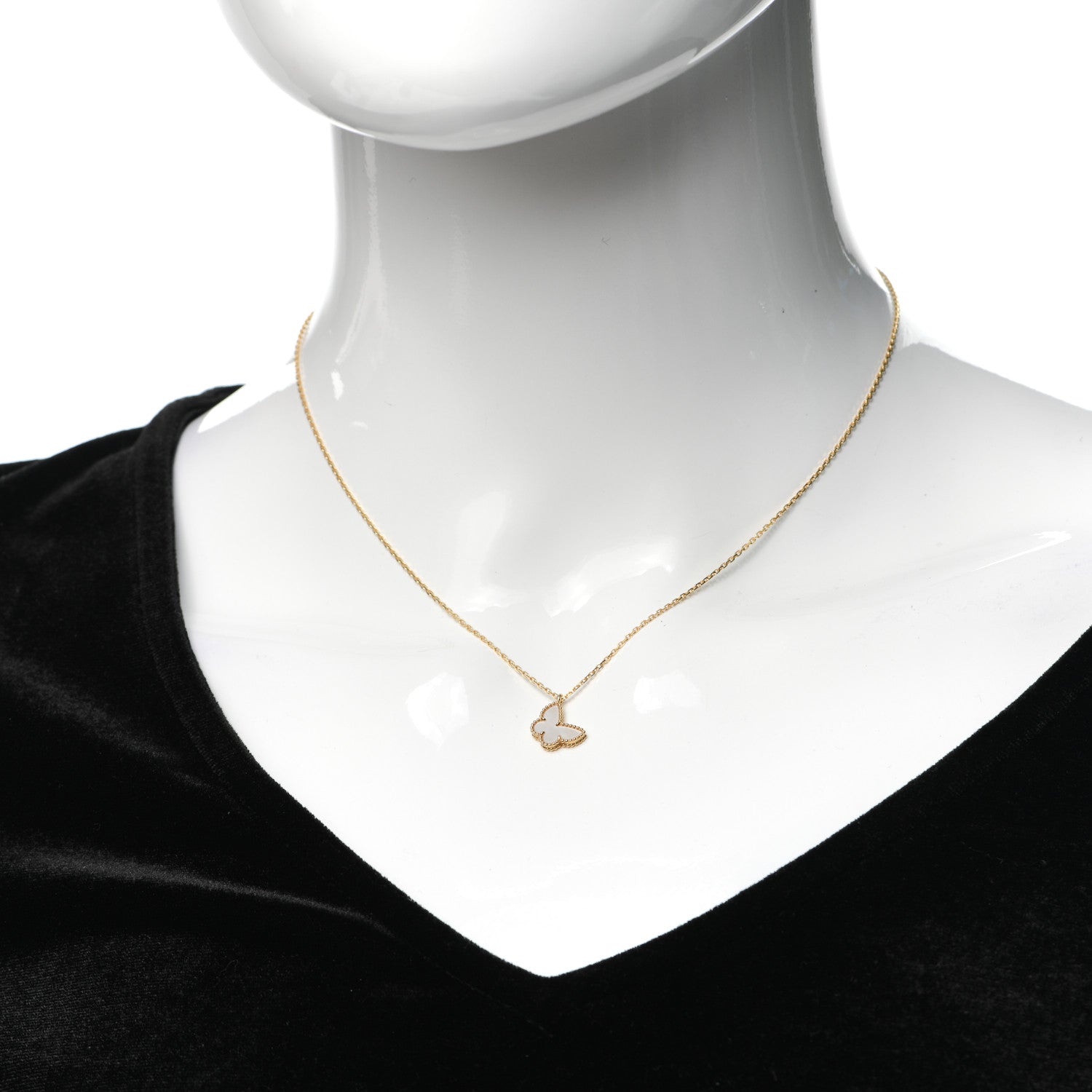 Van Cleef & Arpels 18K Yellow Gold Mother of Pearl Sweet Alhambra Butterfly Pendant Necklace 2 of 7