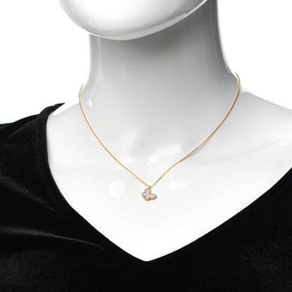 Van Cleef & Arpels 18K Yellow Gold Mother of Pearl Sweet Alhambra Butterfly Pendant Necklace 2 of 7