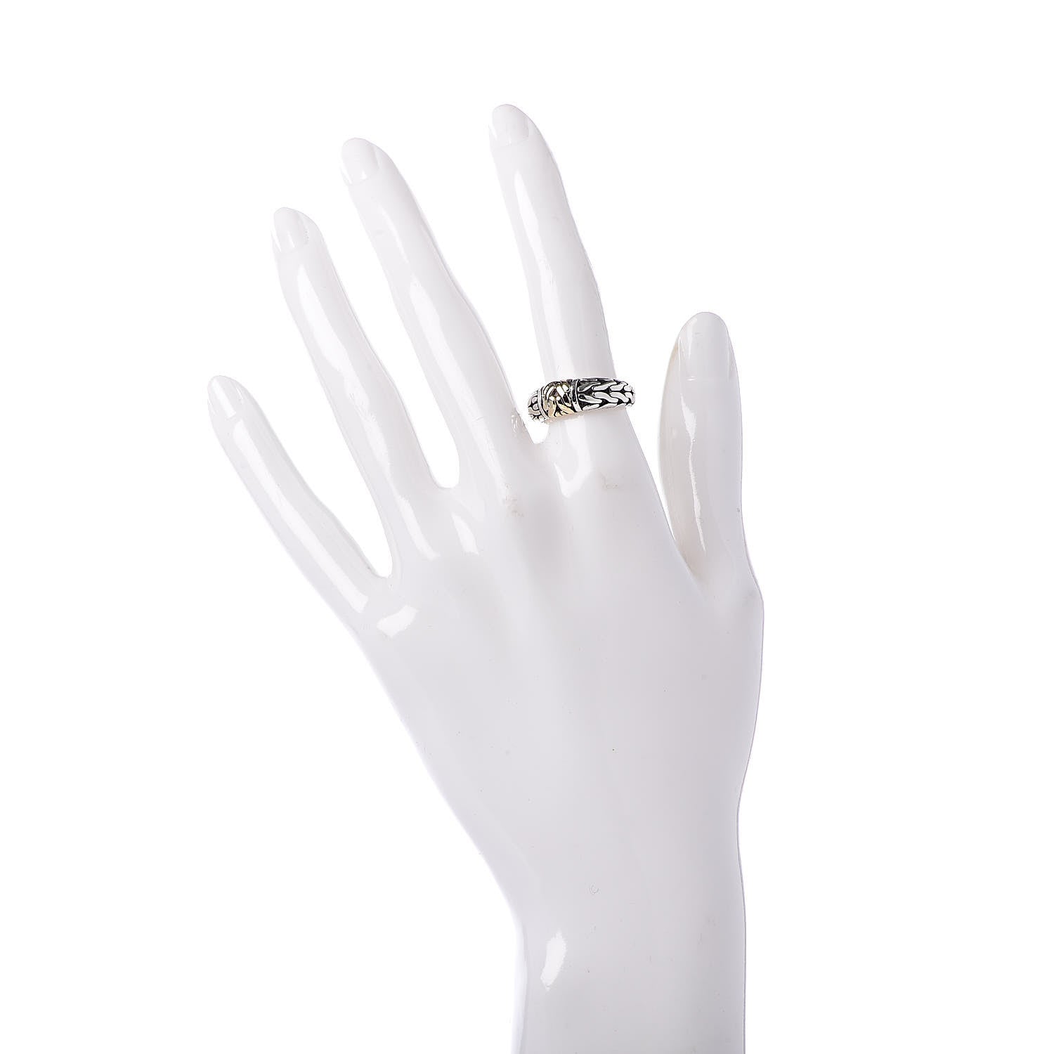 John Hardy Sterling Silver 18K Yellow Gold Classic Chain Ring 51 5.75 2 of 6
