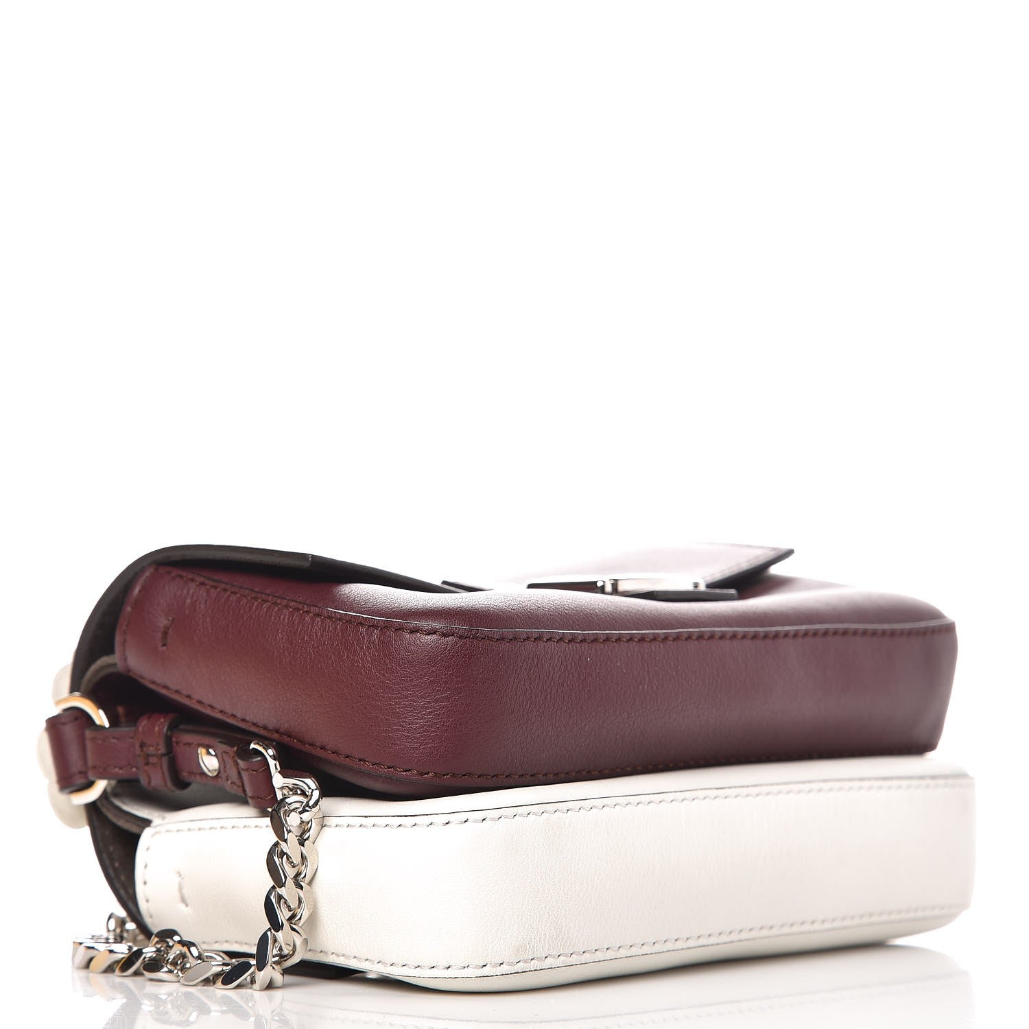 Fendi Vitello Dolce Flowerland Bi-Color Studded Micro Double Baguette Bordeaux White Ice 4 of 10
