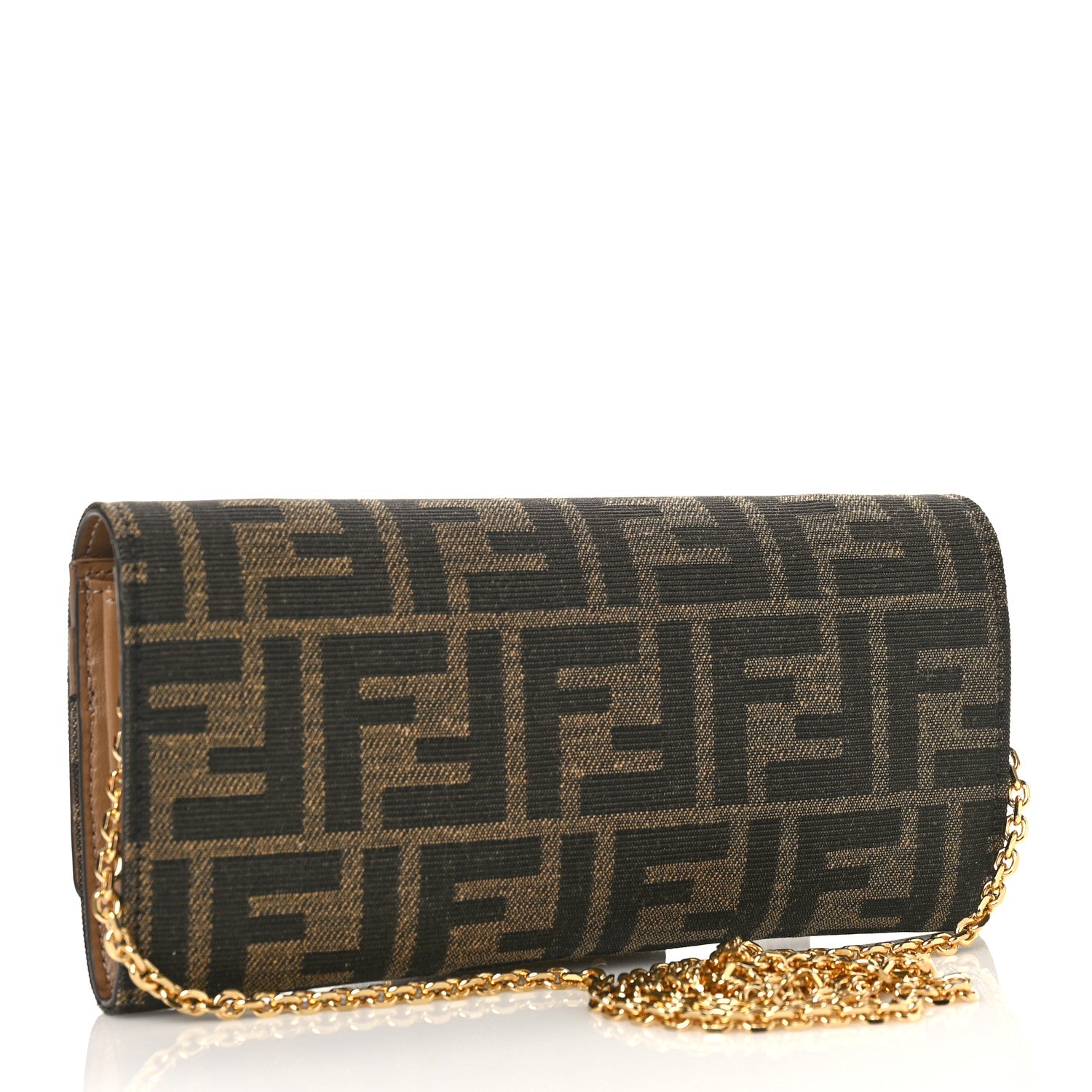Fendi Fabric Jacquard FF 1974 Continental Wallet On Chain Tobacco Moro 3 of 9