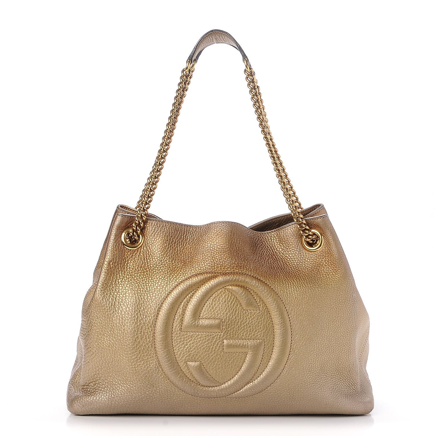 Metallic Pebbled Calfskin Medium Soho Chain Shoulder Bag Gold Ombre