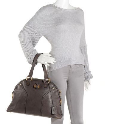 Saint Laurent Pebbled Patent Grain de Riz Large Muse Road Grey 2 of 9