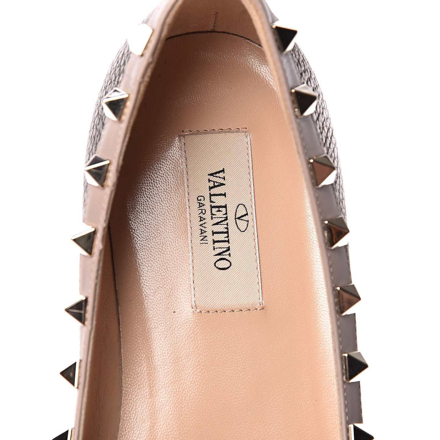 Metallic Pebbled Calfskin Rockstud Ballerina Flats 38 Sasso Poudre