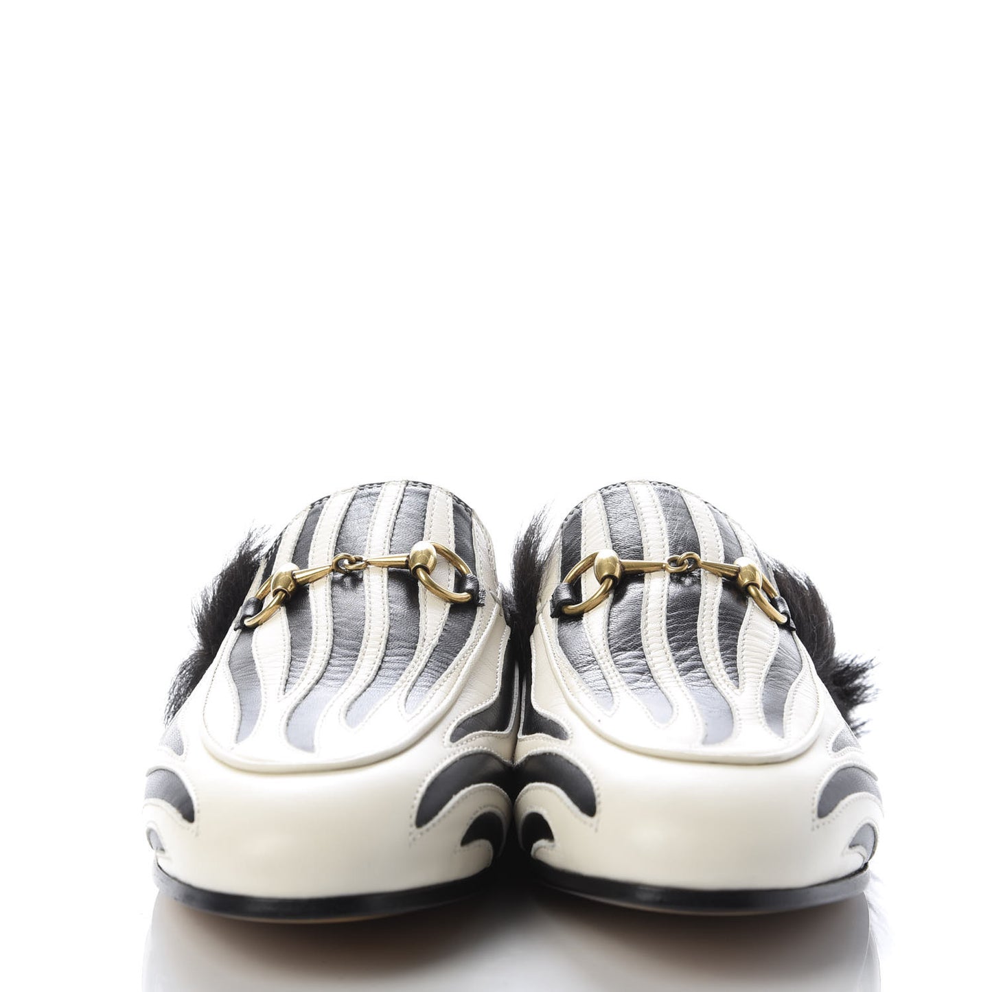 Malaga Kid Fur Zebra Inlay Womens Princetown Slippers 37 Mystic White Black