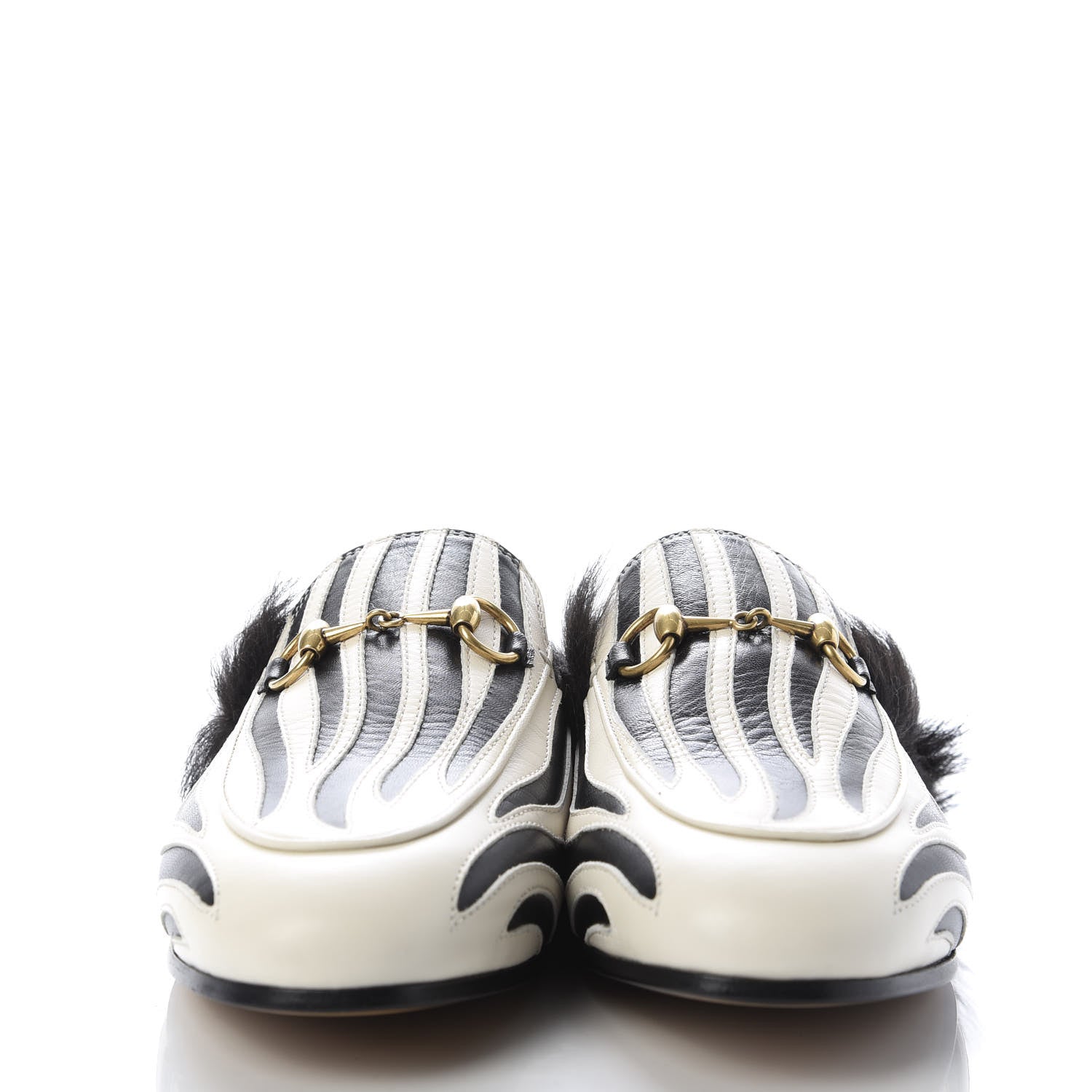 Gucci Malaga Kid Fur Zebra Inlay Womens Princetown Slippers 37 Mystic White Black 2 of 9