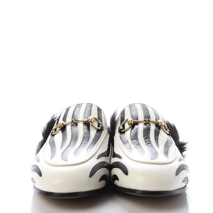 Gucci Malaga Kid Fur Zebra Inlay Womens Princetown Slippers 37 Mystic White Black 2 of 9
