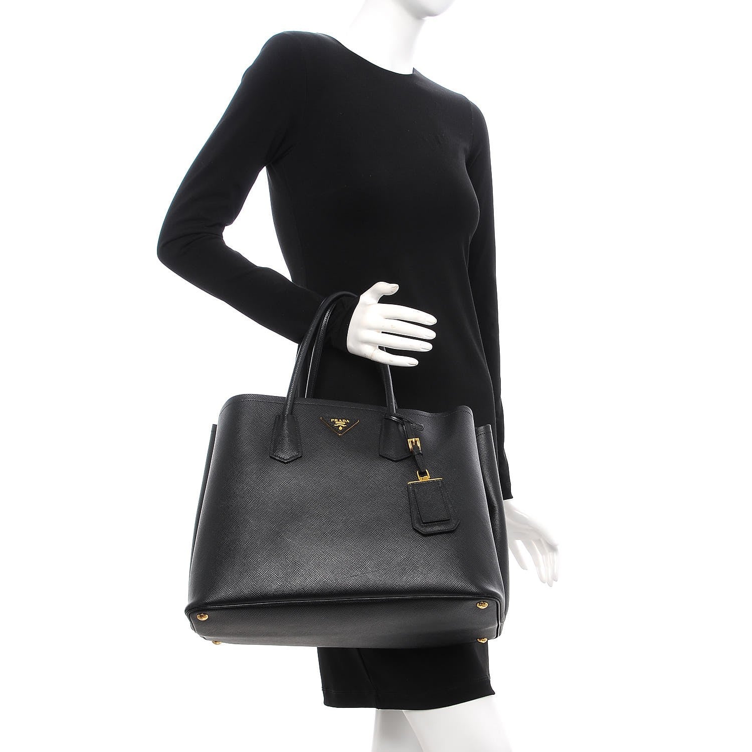 Prada Saffiano Cuir Large Double Bag Nero Black 2 of 10