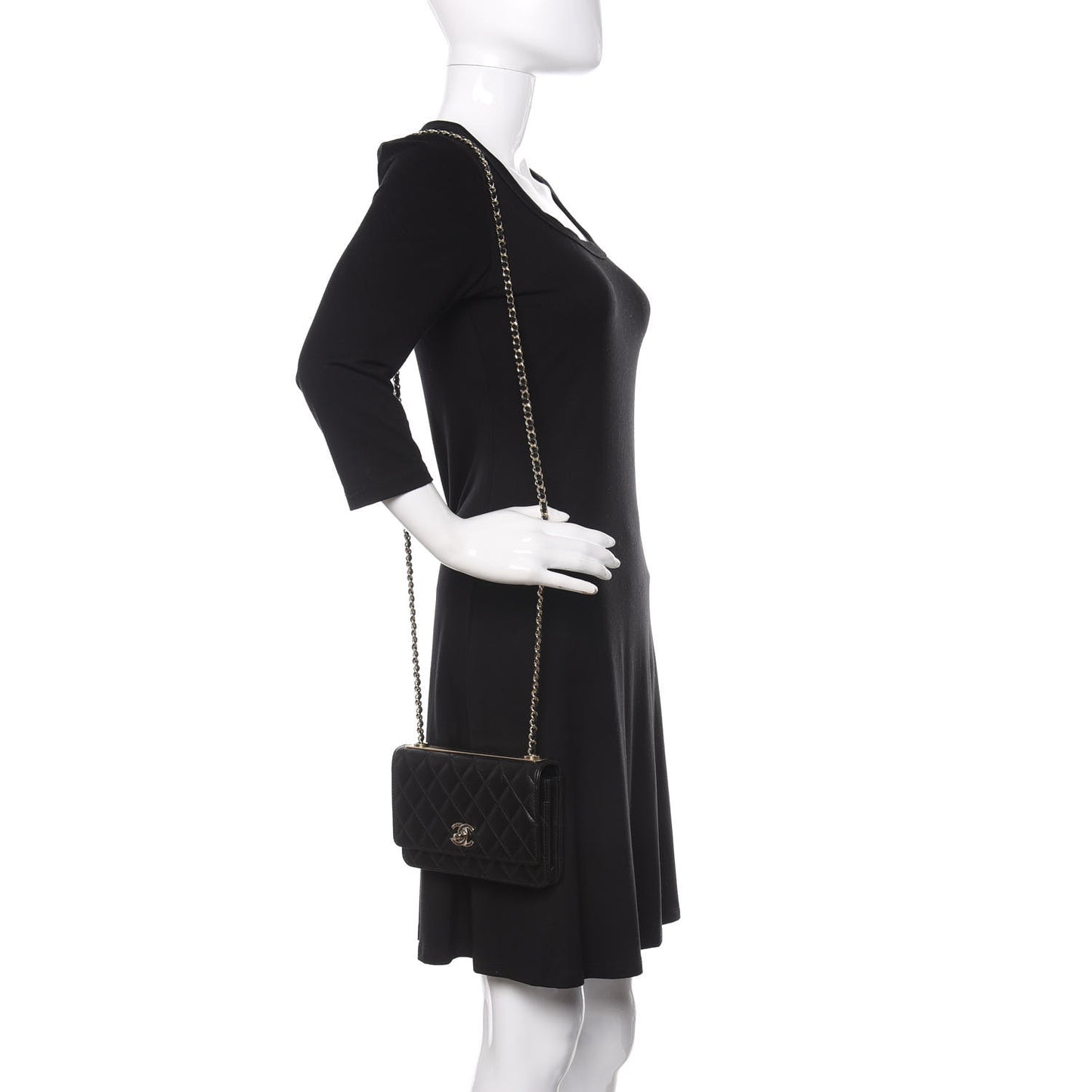 Lambskin Quilted Trendy CC Wallet On Chain WOC Black
