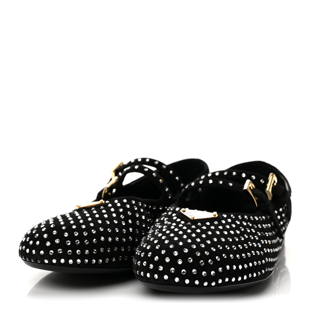 Suede Crystal Studded Ballerina Flats 38 Black