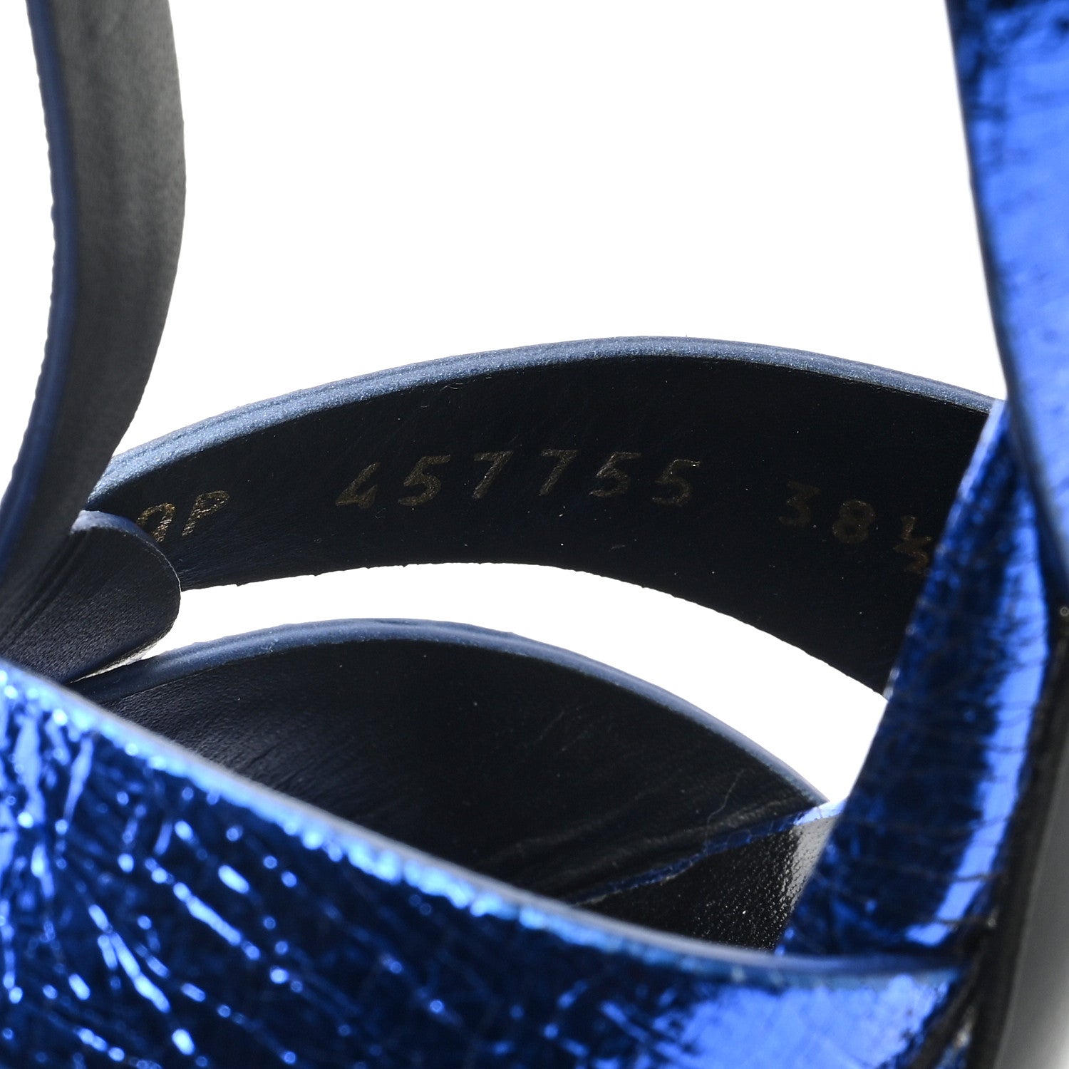 Saint Laurent Metallic Crackled Calfskin Tribute 75 Platform Sandals 38.5 Blue 8 of 9