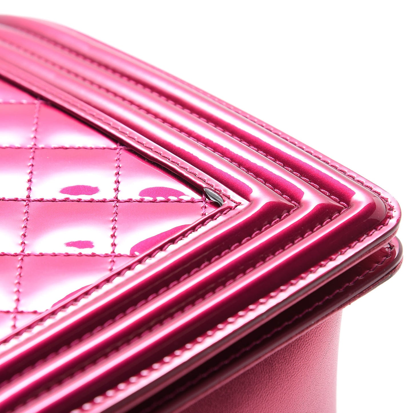 Metallic Patent Quilted New Medium Boy Flap Fuchsia