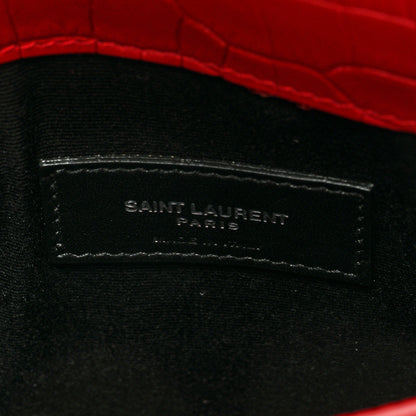 Saint Laurent Calfskin Crocodile Embossed Uptown Monogram Clutch Rouge Eros 6 of 6